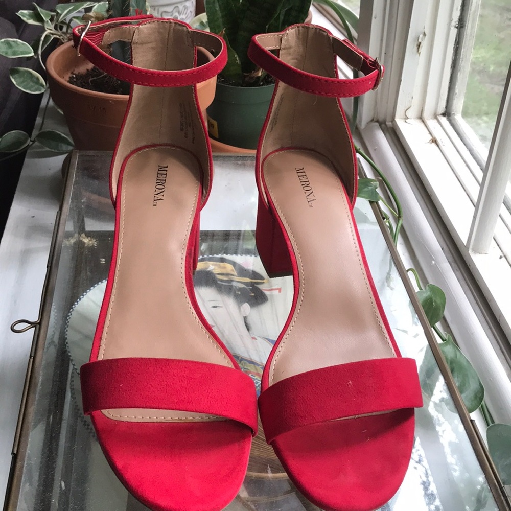 Red Block Heel Red Ankle Strap Heels